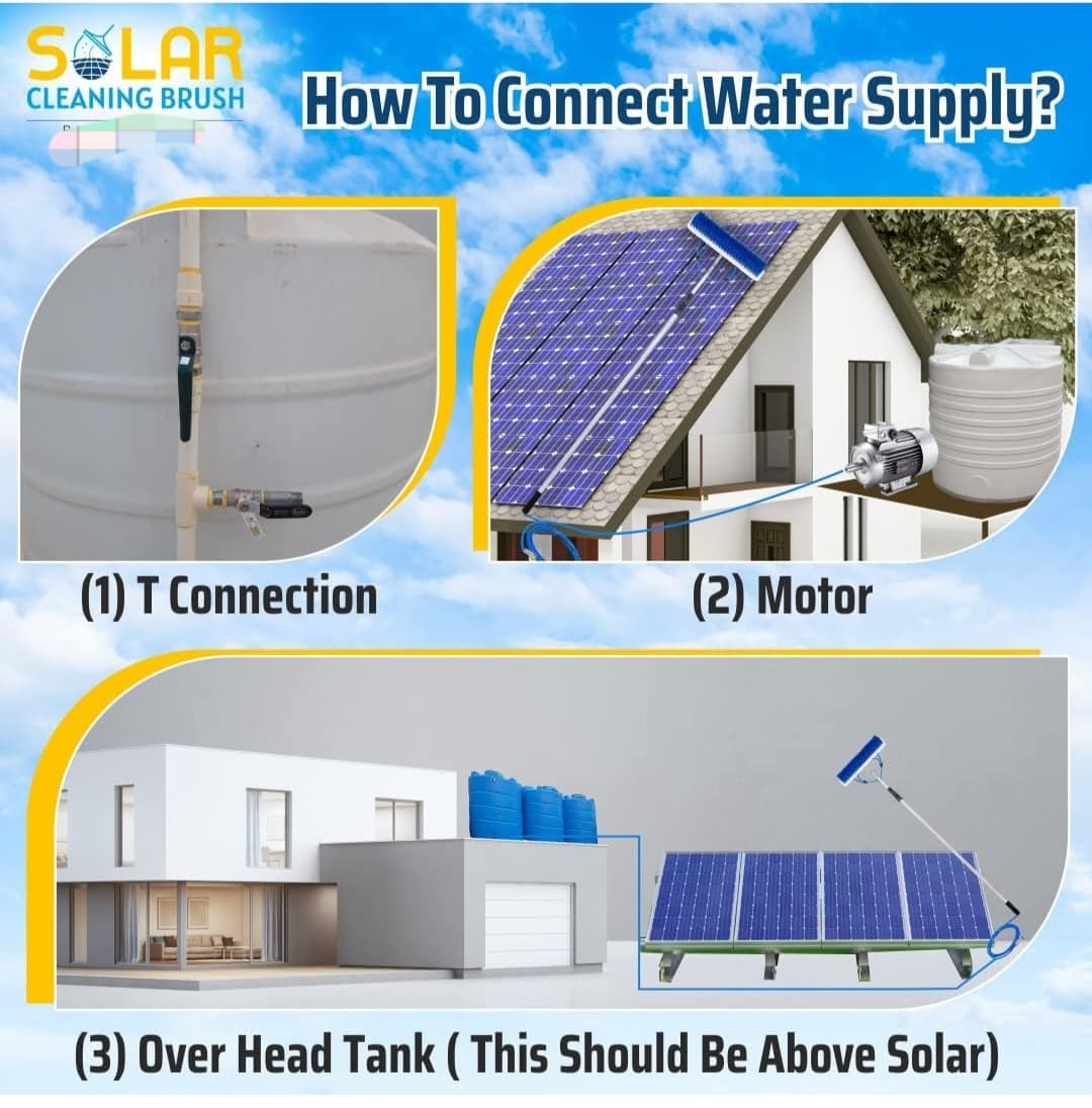 SOLAR CLEANING BRUSH WITH WATER SUPPLY 4 METER / 12 FEET