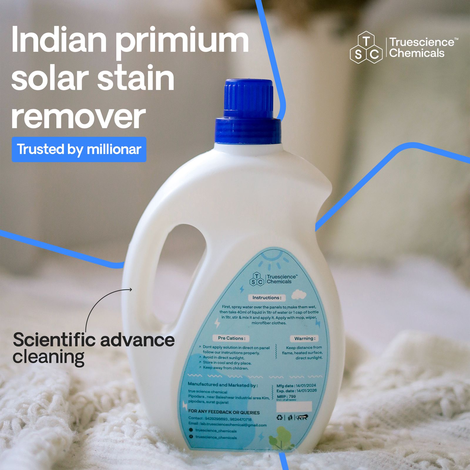 Solar cleaning chemical - ISO certified 1 litter
